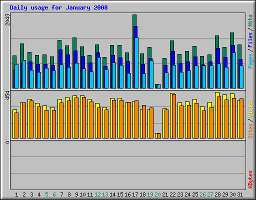 Daily usage for January 2008