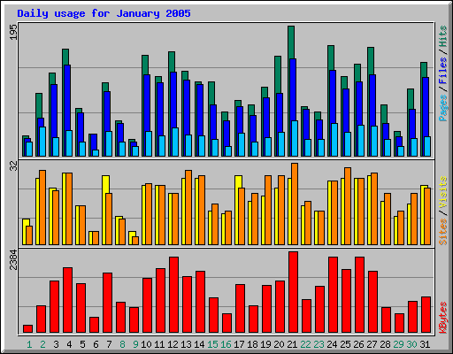 Daily usage for January 2005