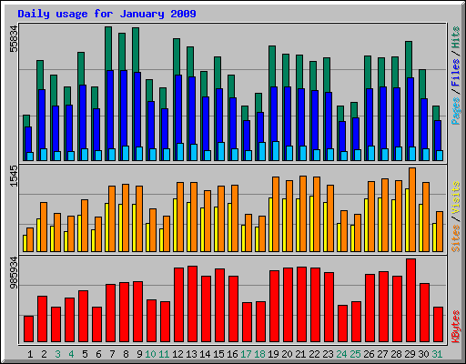 Daily usage for January 2009