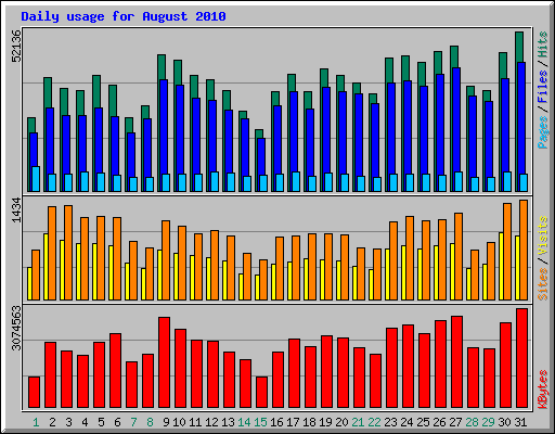 Daily usage for August 2010