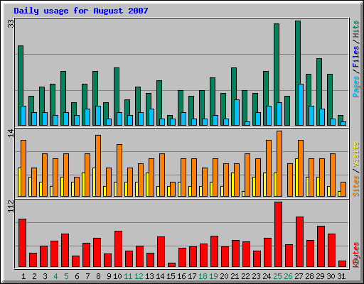 Daily usage for August 2007